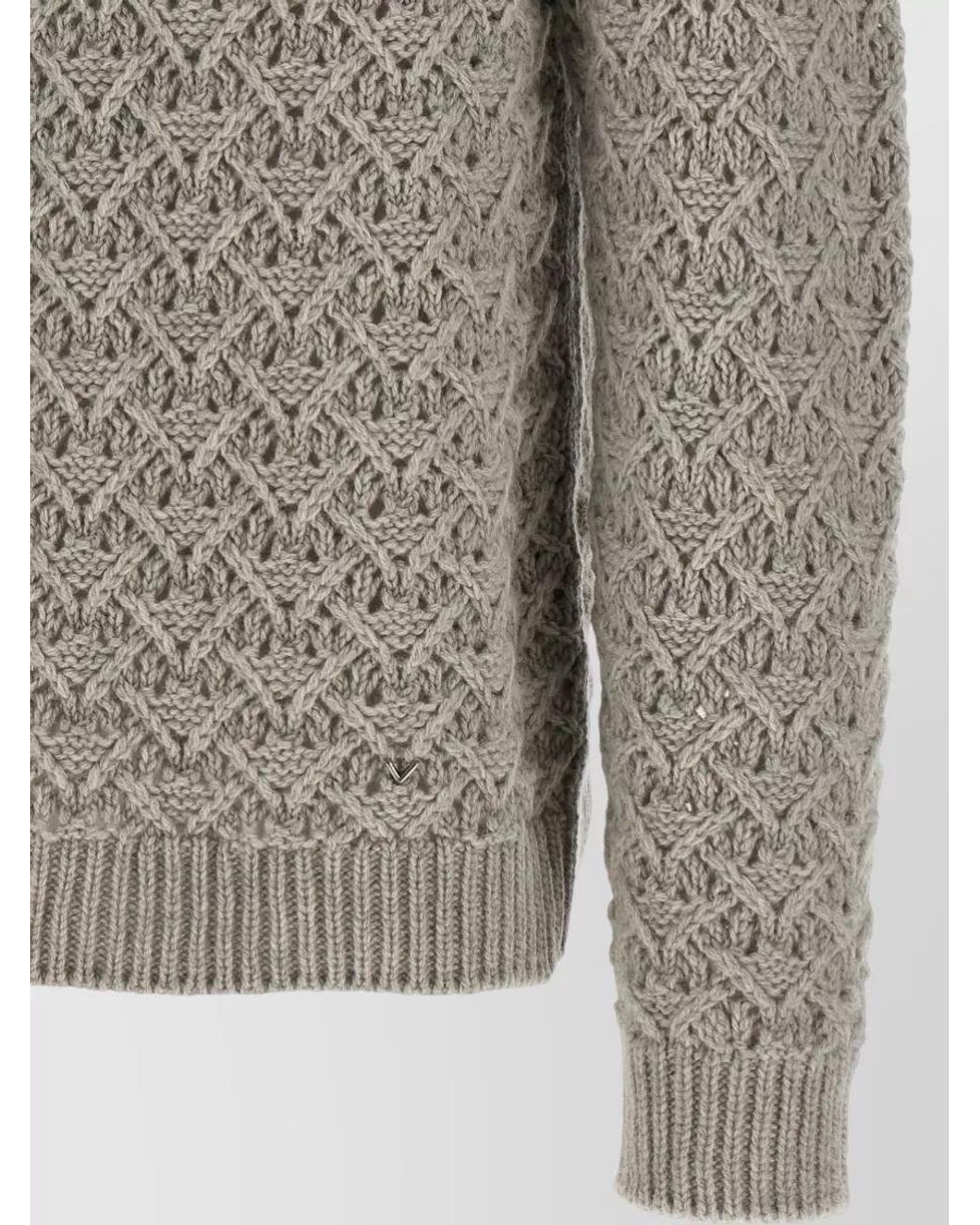 Valentino Garavani Gray Cashmere-Blend Diamond Openwork Crew-Neck Sweater for men