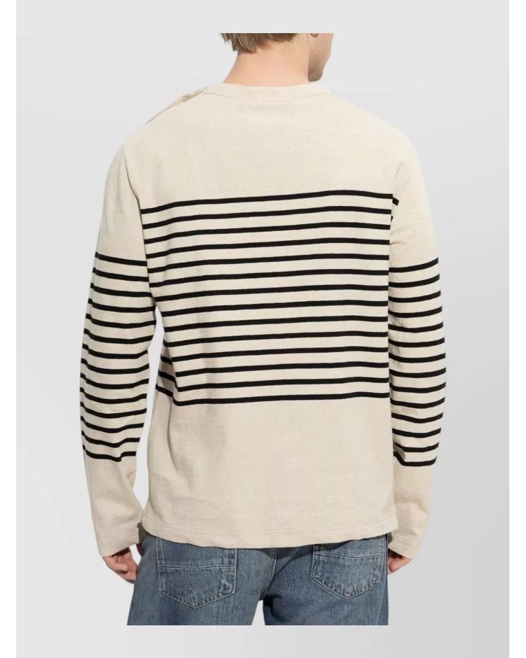 Emporio Armani Natural Striped Long-Sleeve Crew-Neck T-Shirt for men