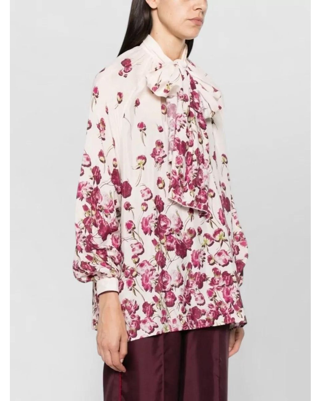 F.R.S For Restless Sleepers Pink Silk Blend Floral Print Lavallière Blouse