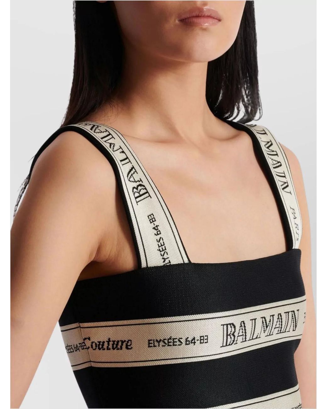 Balmain Gray Jacquard Cropped Square Neck Top