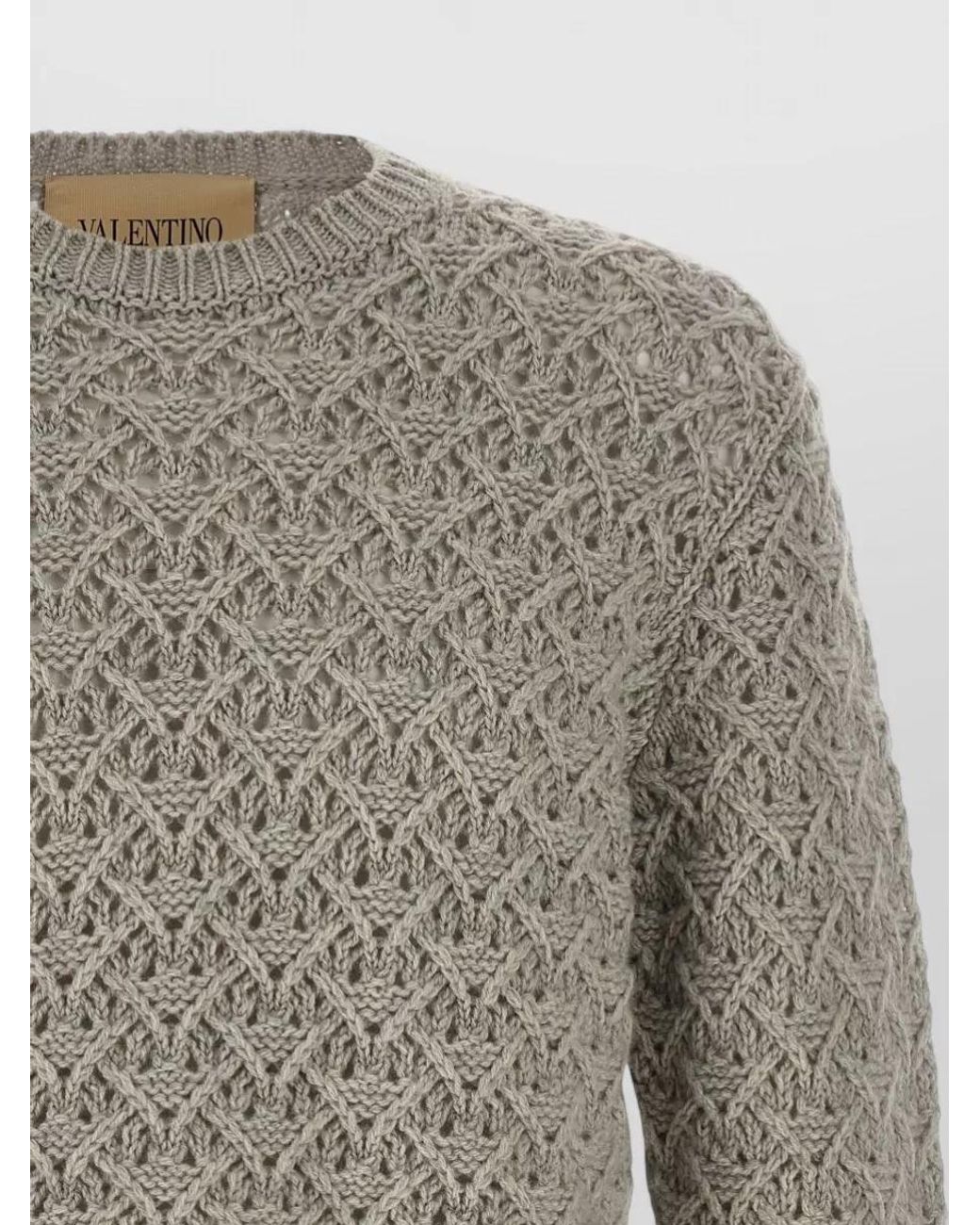 Valentino Garavani Gray Cashmere-Blend Diamond Openwork Crew-Neck Sweater for men