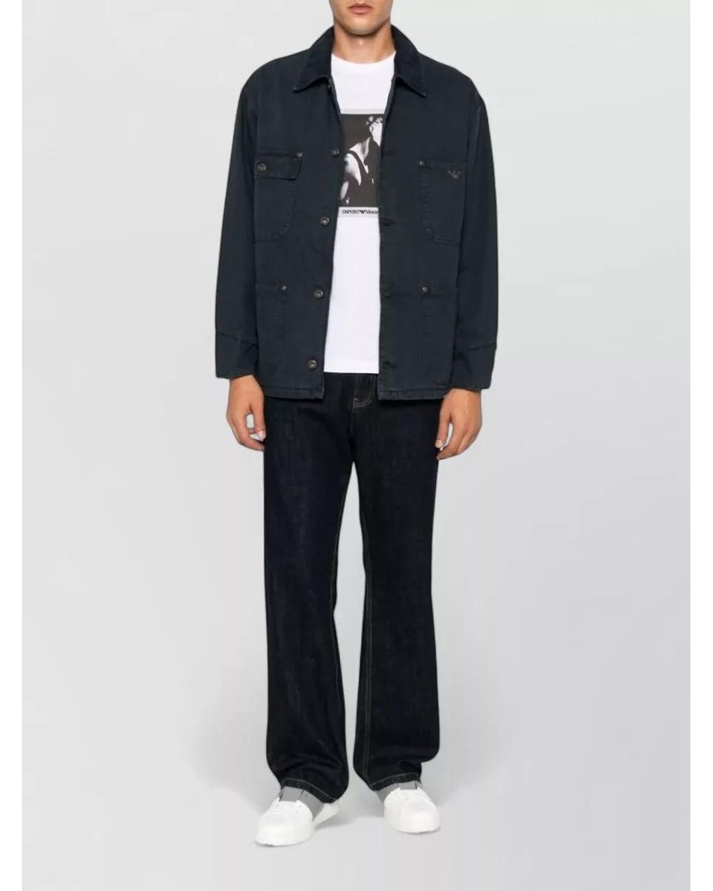 Emporio Armani Blue Cotton Single-Breasted Coat for men