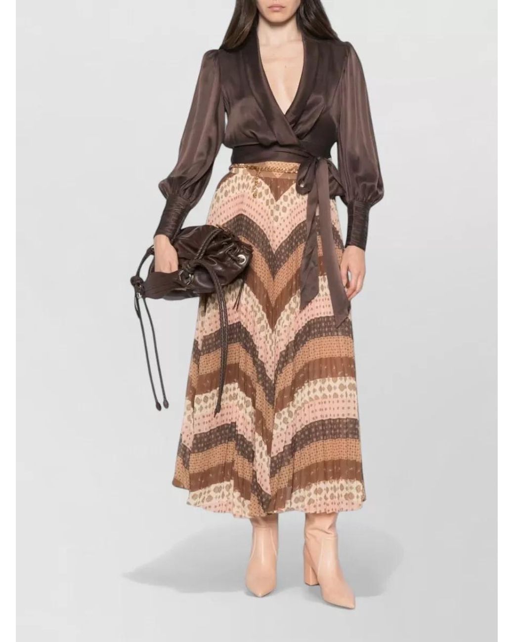 Zimmermann Brown Silk Satin Wrap Blouse