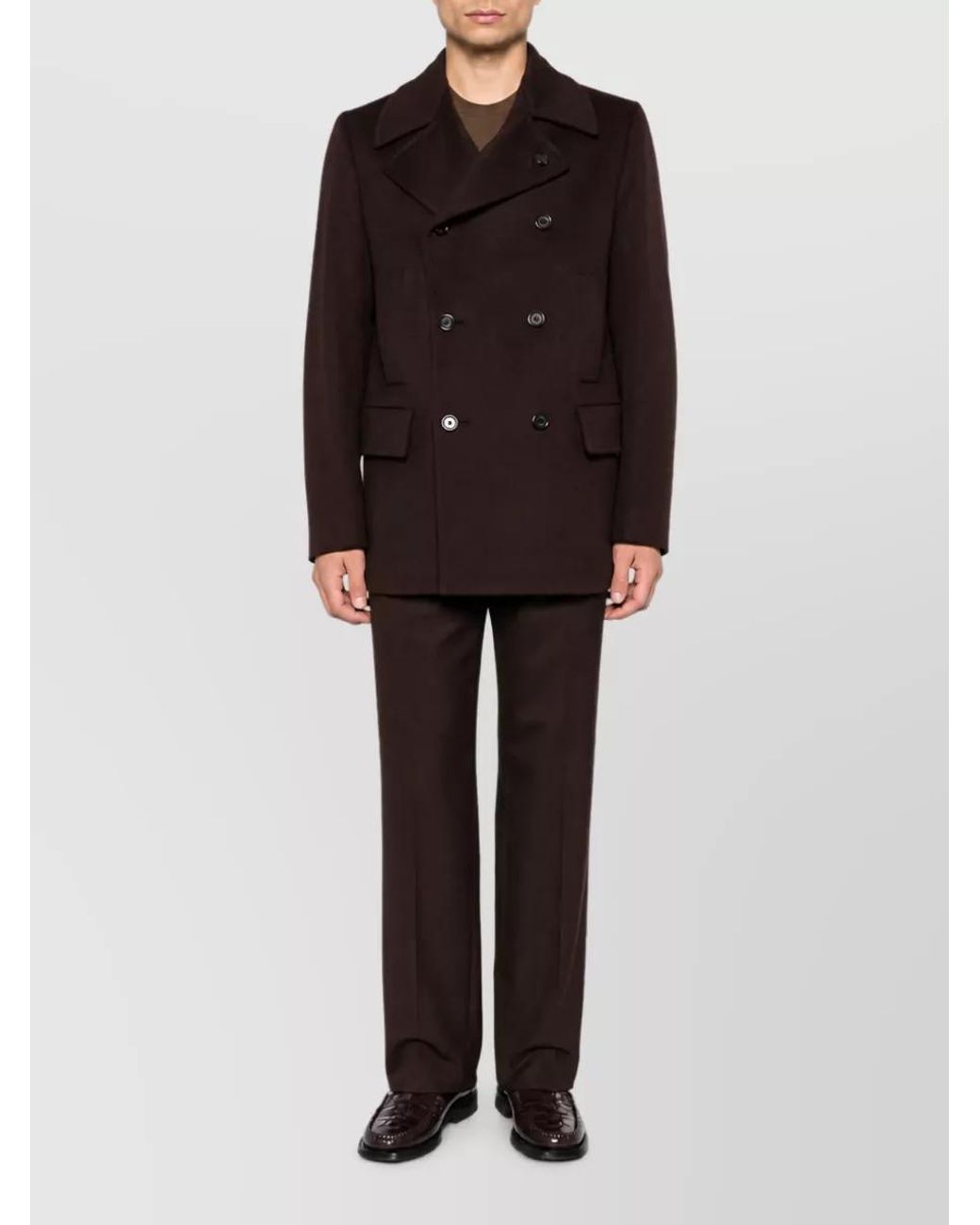 Lardini Purple Wool Felted Double-Breasted Peacoat for men