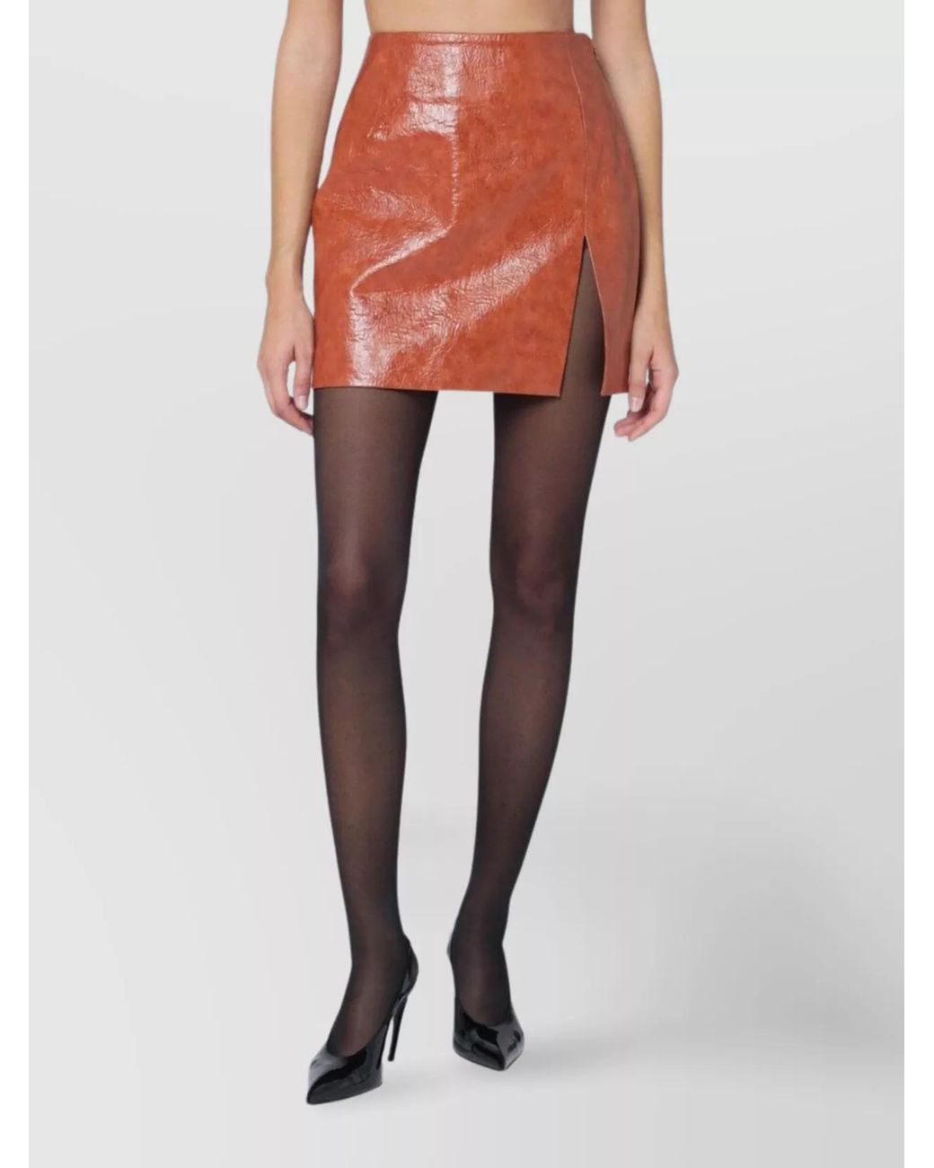 ANDAMANE Orange Leather-Effect Mini Skirt