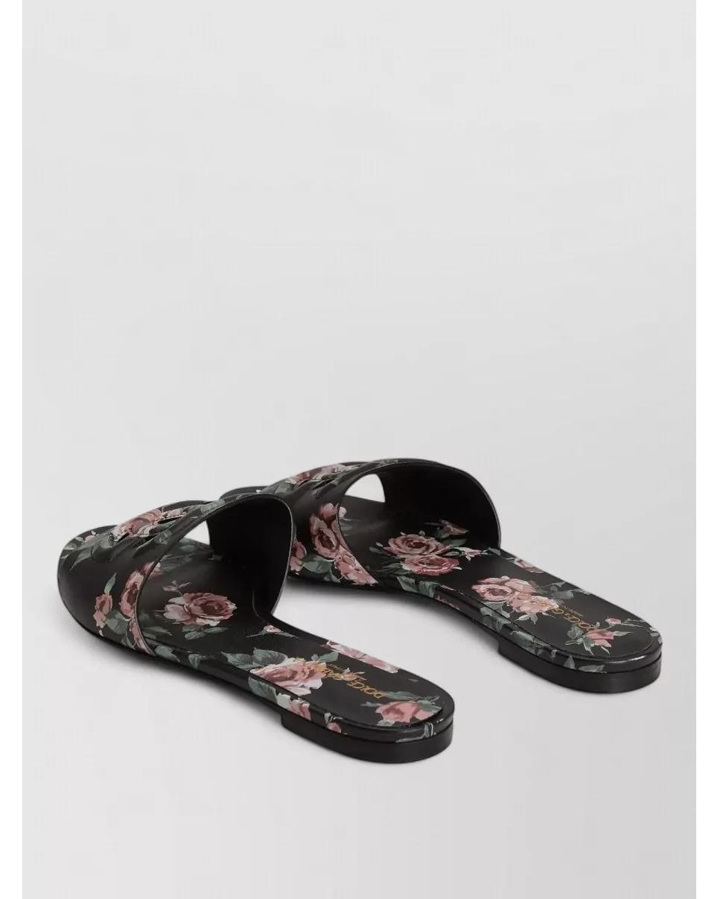 Dolce & Gabbana Gray Floral Leather Flat Slides