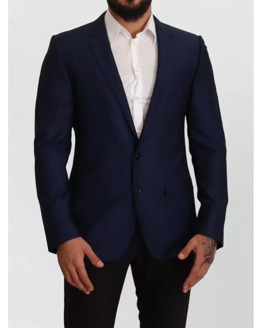 Dolce & Gabbana Blue Virgin Wool Slim-Fit Blazer for men