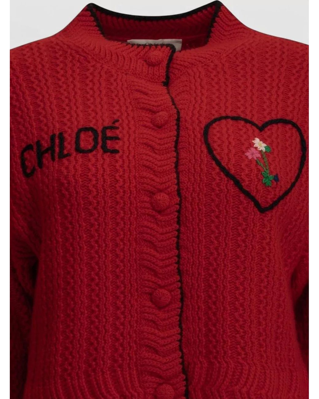 Chloé Red Cashmere Wool Thick-Knit Cropped Cardigan