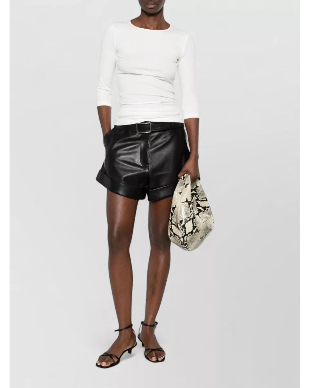 IRO White Ribbed Three Quarter Sleeve Top
