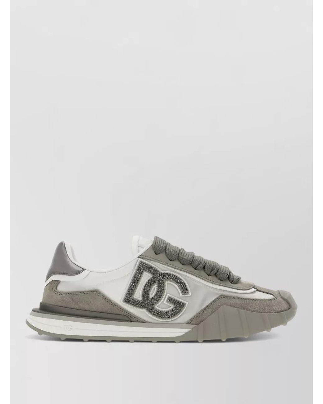 Dolce & Gabbana Gray Leather And Nylon Rhinestone Low-Top Sneakers