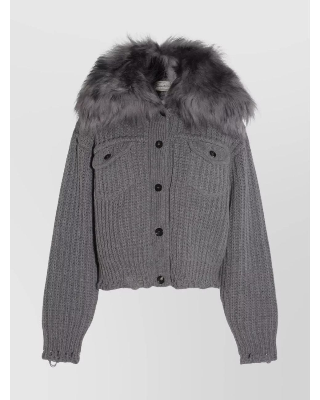 Blumarine Gray Casual Jacket With Faux Fur Collar