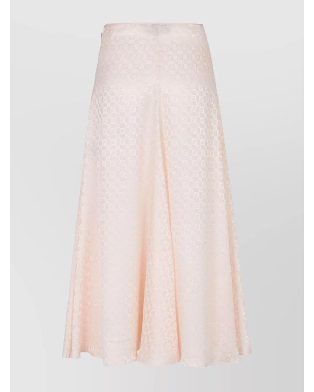 Fendi Pink Silk Ff Logo-Pattern Midi A-Line Skirt