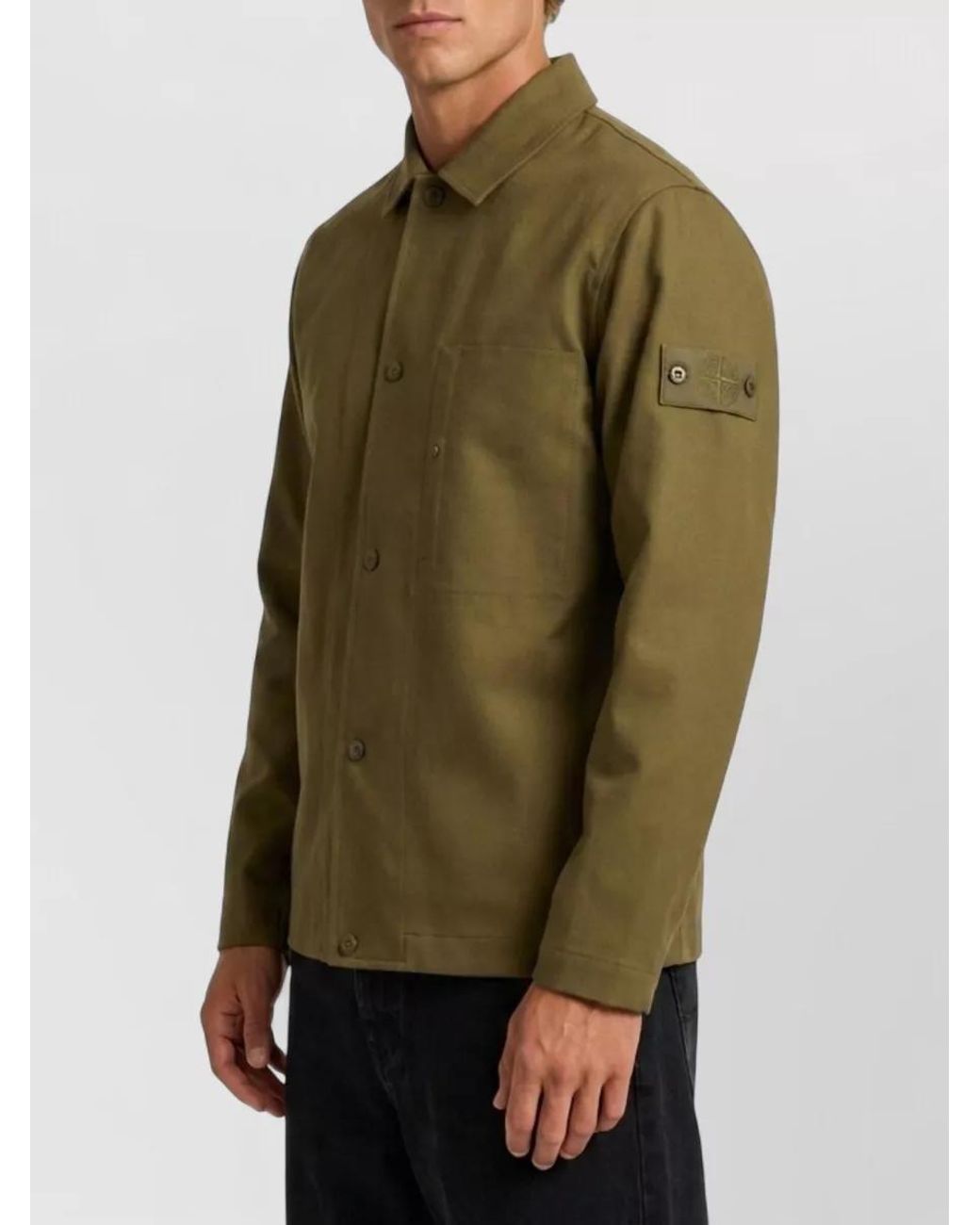 Stone Island Green Wool Blend Regular Fit Overshirt for men
