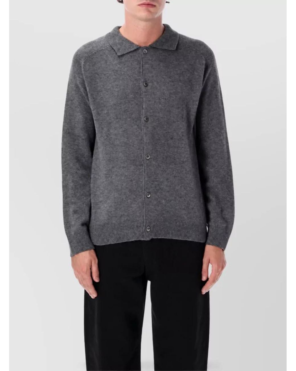 DUNST Gray Cashmere Blend Collared Cardigan for men