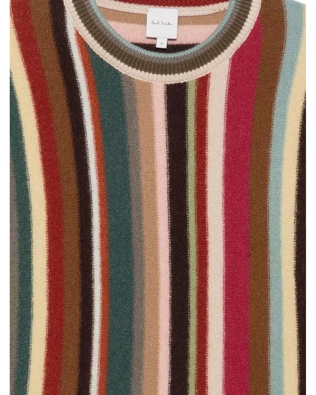 Paul Smith Red Merino Wool Striped V-Neck Long-Sleeve Sweater for men