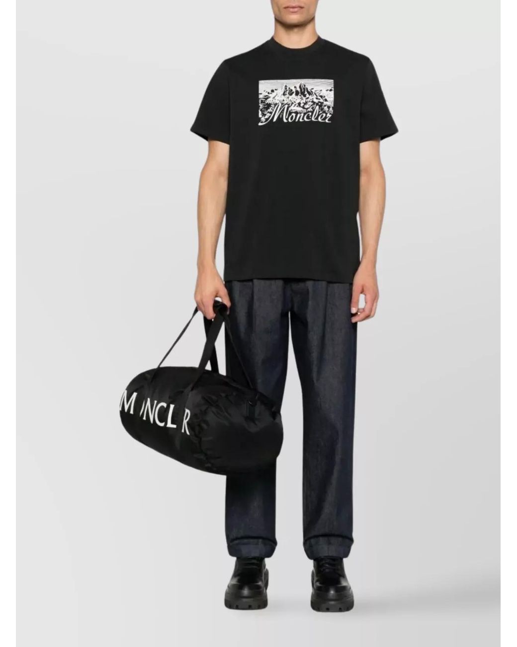 Moncler Black Cotton Graphic Print Short-Sleeve T-Shirt for men