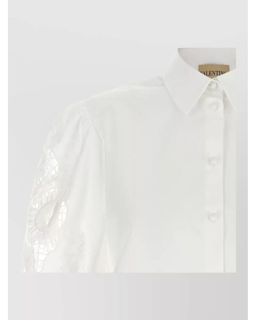 Valentino Garavani White Macramé Insert Short-Sleeve Shirt