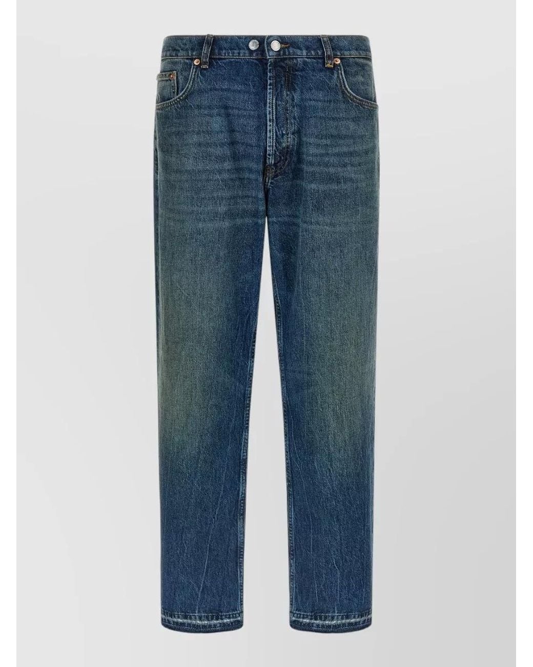 Department 5 Blue Denim Cropped Wide-Leg Straight-Leg Jeans for men