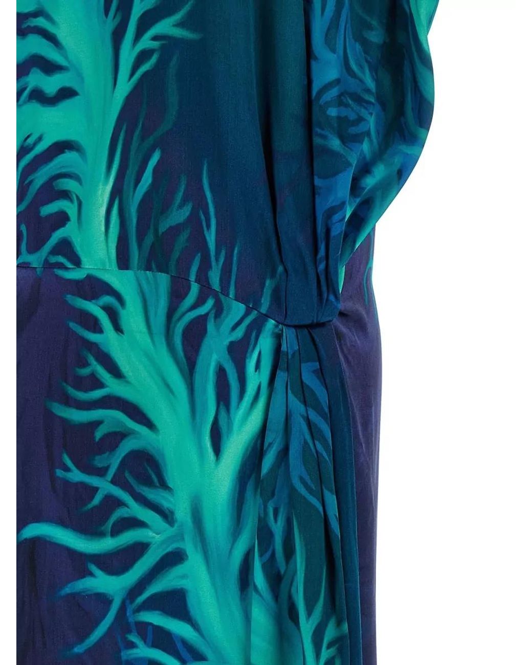 F.R.S For Restless Sleepers Blue Silk Viscose Printed Asymmetric Draped Sleeveless Midi Dress