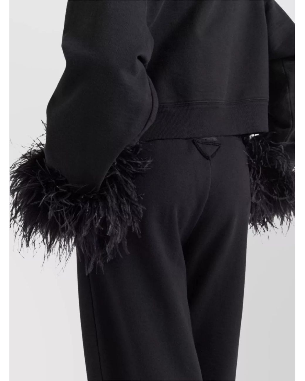 Prada Black Feather Trim High-Rise Wide-Leg Trousers