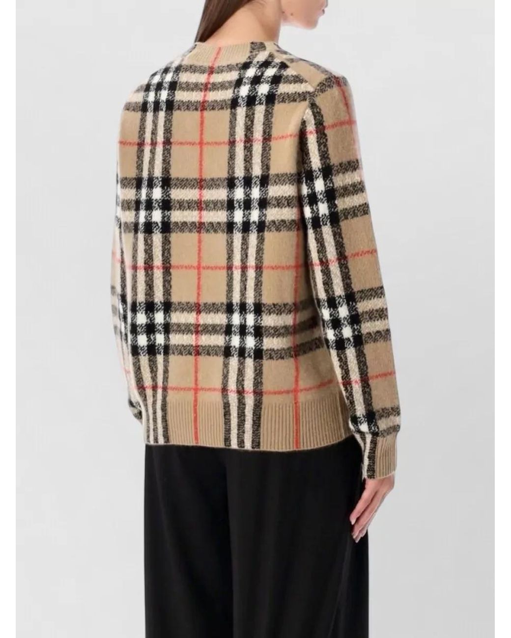 Burberry Black Cashmere Wool Checked Ribbed Crew Neck Long-Sleeve Jumper