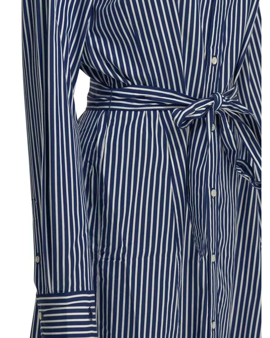 Polo Ralph Lauren Blue Striped Cotton Shirt Midi Dress