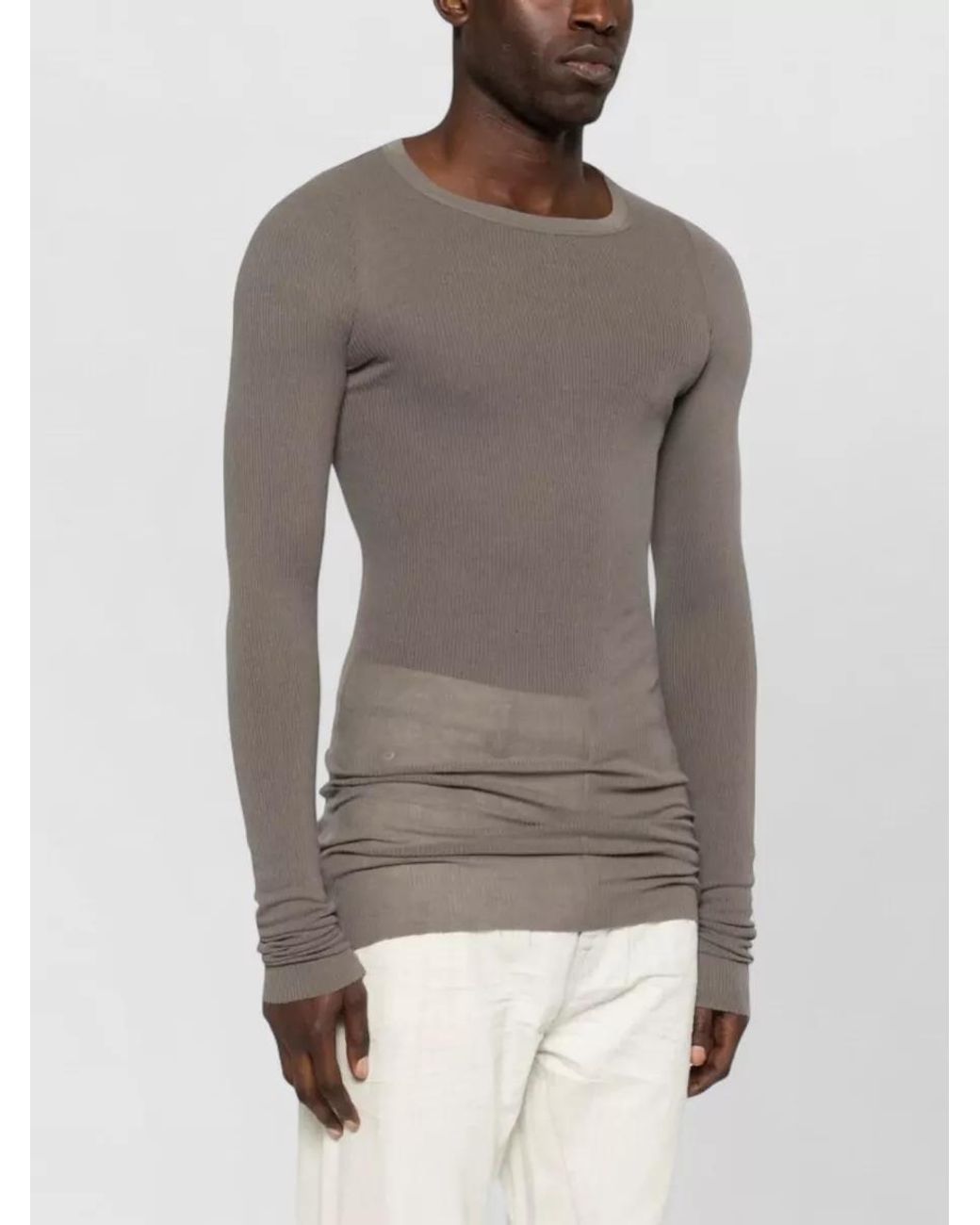 Rick Owens Gray Silk-Blend Ribbed Slim-Fit Long-Sleeve T-Shirt for men