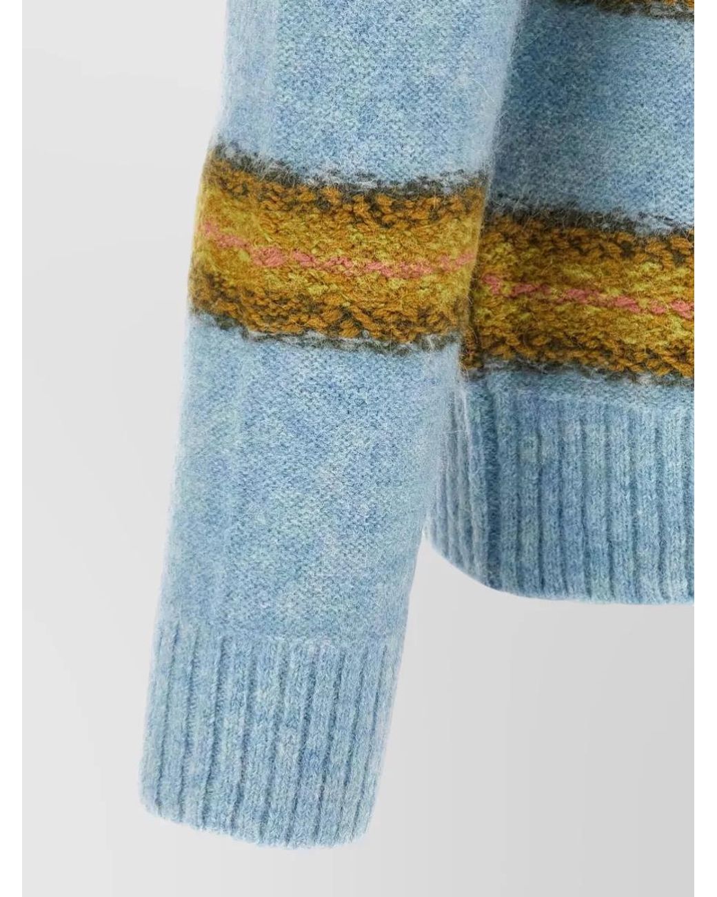 Dries Van Noten Blue Alpaca Wool Striped Crewneck Sweater for men