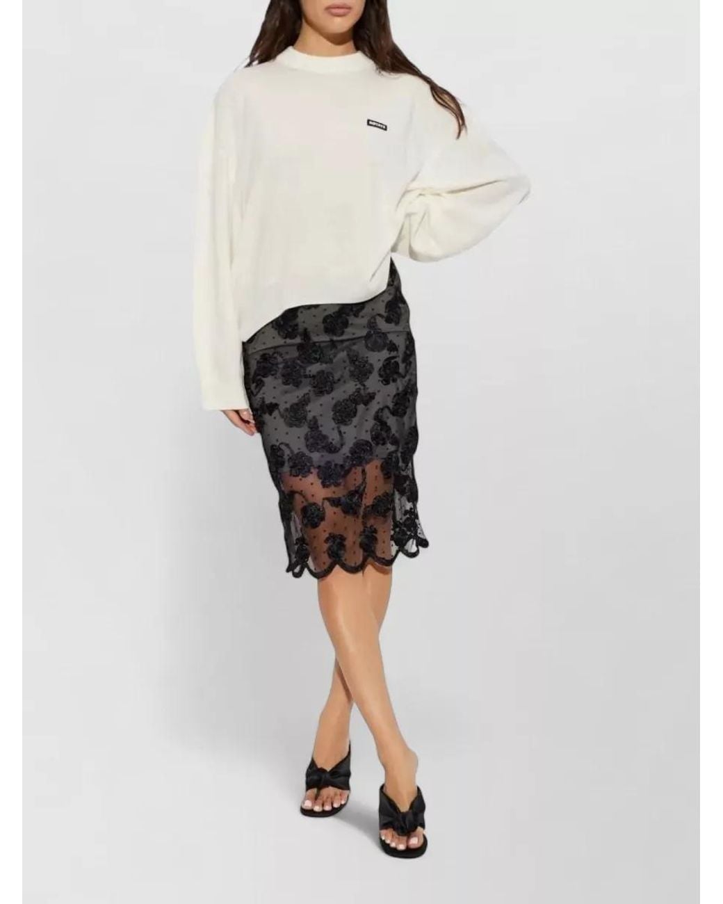 ROTATE BIRGER CHRISTENSEN White Wool Cashmere Ribbed Crewneck Sweater