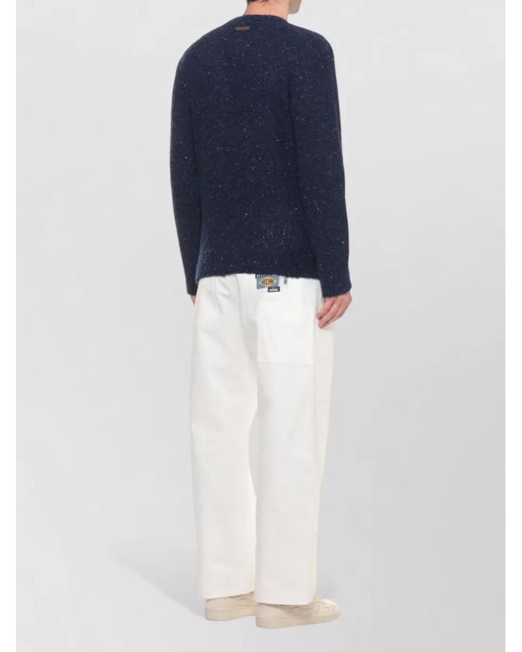 Moschino Blue Bouclé Wool Crewneck Sweater for men
