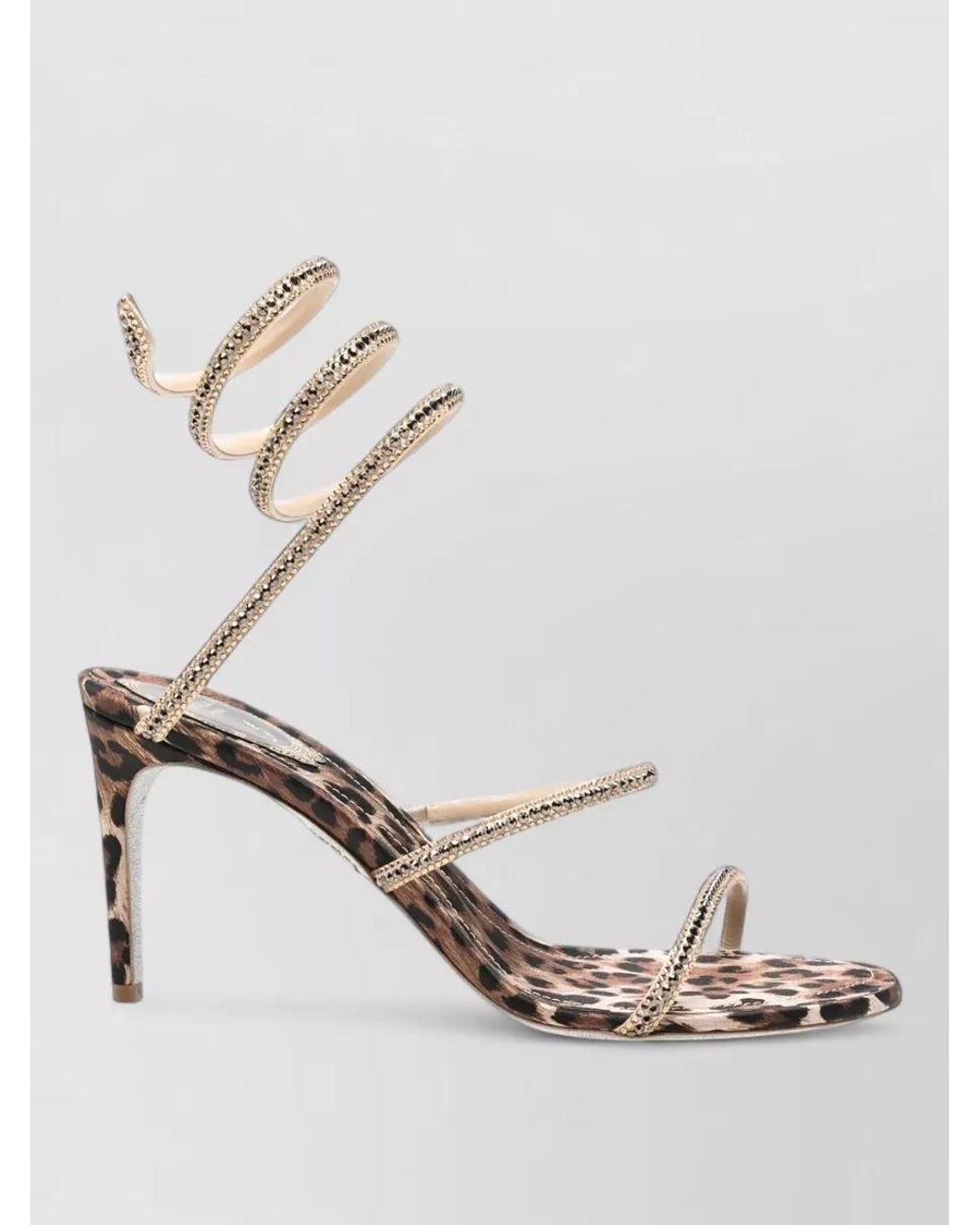 Rene Caovilla White Crystal-Embellished Leopard-Print Satin Sandals