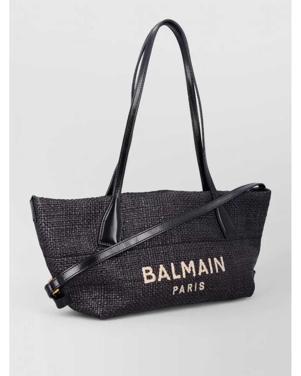 Balmain White Track Small Raffia Effect Tote Bag