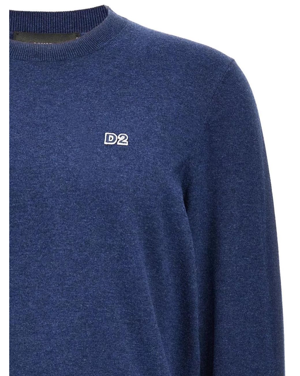 DSquared² Blue Ribbed Crewneck Sweater With Cuffs And Hem for men