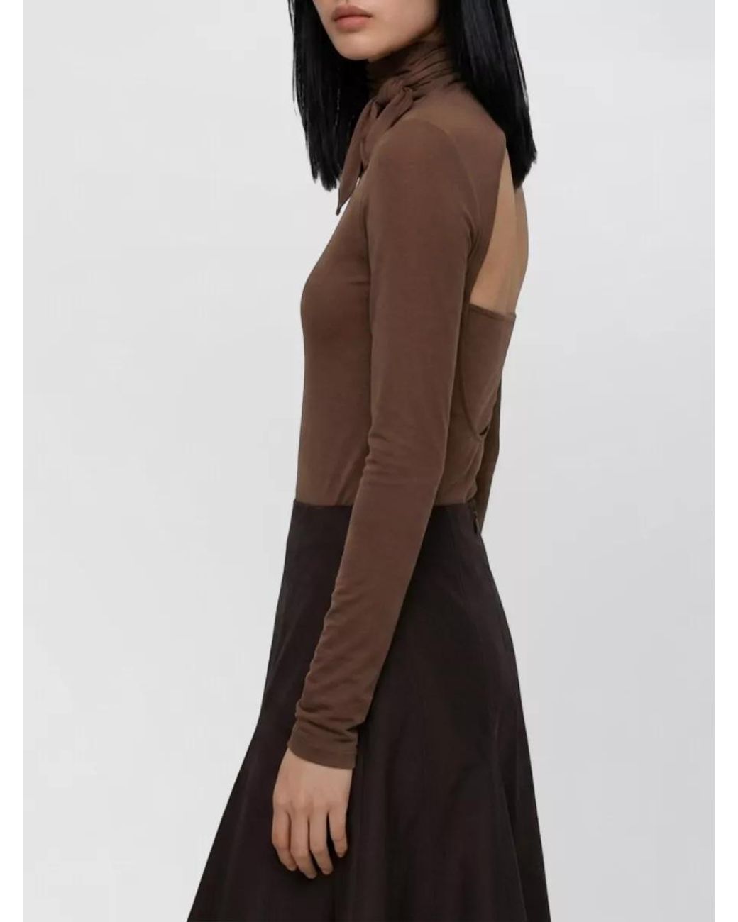 Lemaire Brown Mesh Jersey Long-Sleeve Ballerina Scarf Top