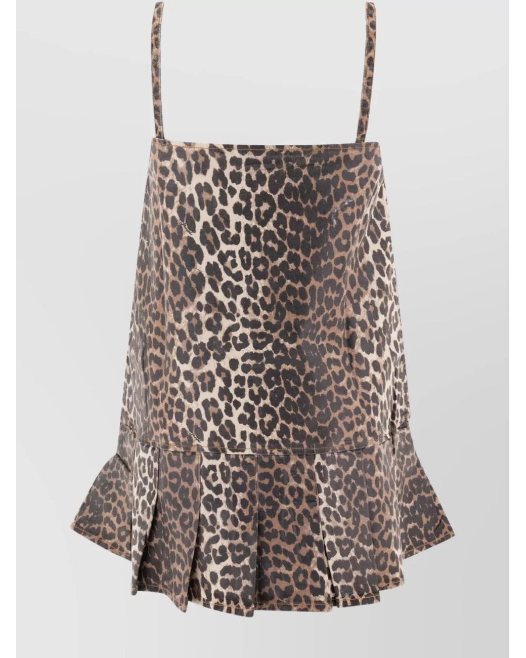 Ganni Multicolor Denim Leopard-Print Square-Neck Mini Dress
