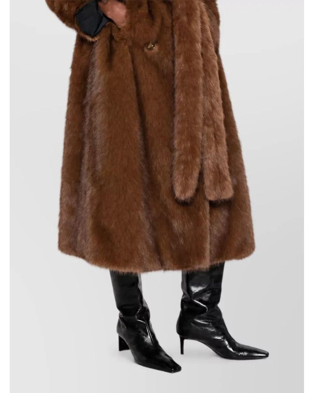 BB COUTURE Brown Faux Fur Double-Breasted Belted Coat