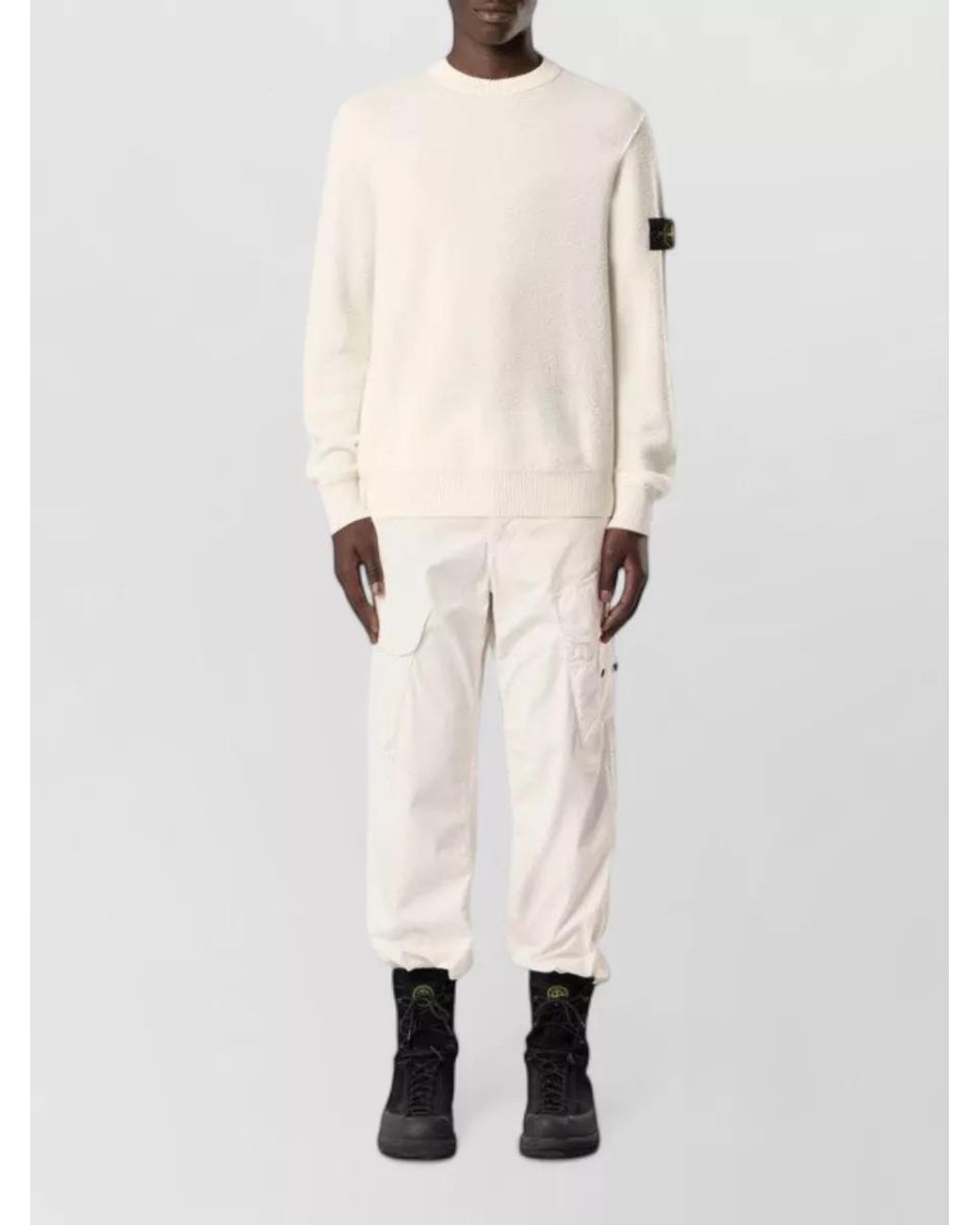 Stone Island Natural Virgin Wool Ribbed Loose-Fit Sweater for men