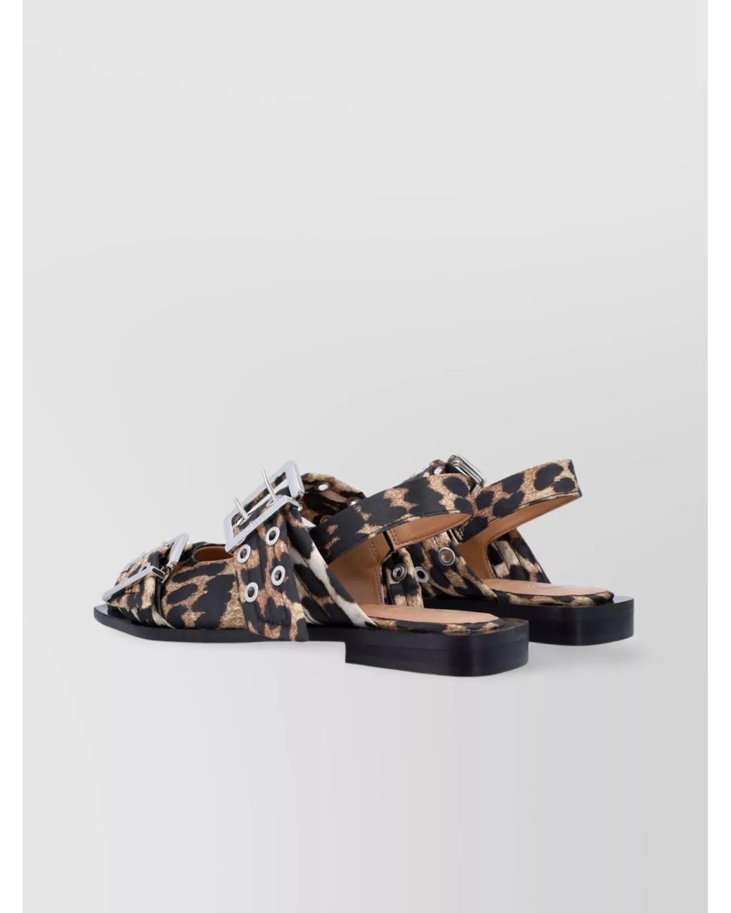 Ganni Metallic Leopard Satin Buckle Ballerina Flats
