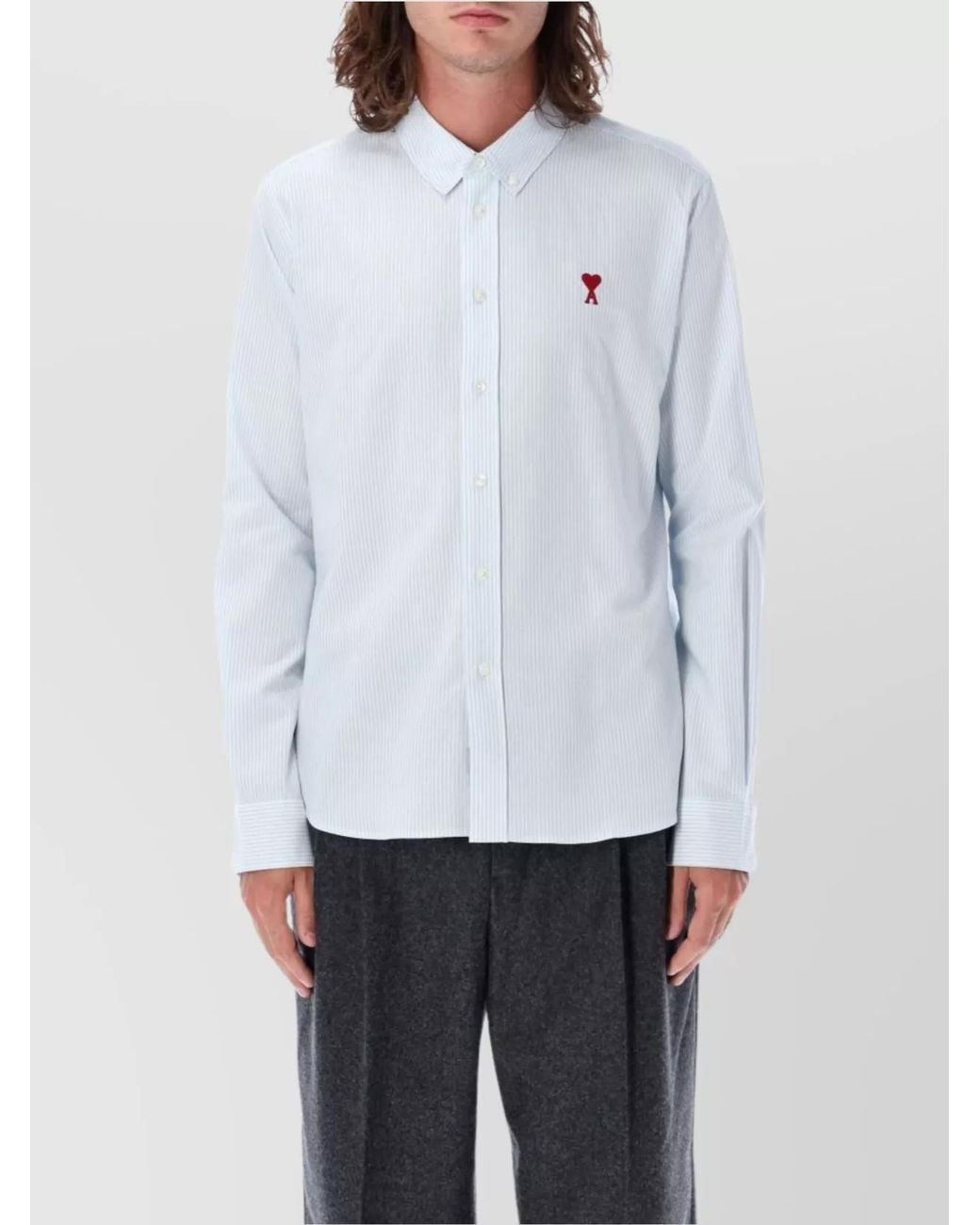 AMI White Striped Cotton Button Down Shirt for men