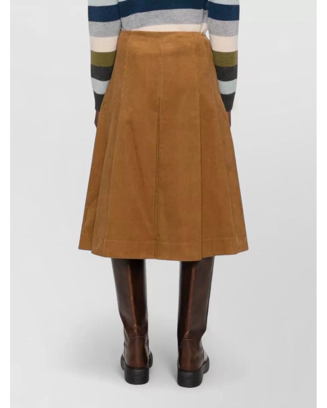 Tory Burch Natural Cotton Corduroy Pleated A-Line Midi Skirt
