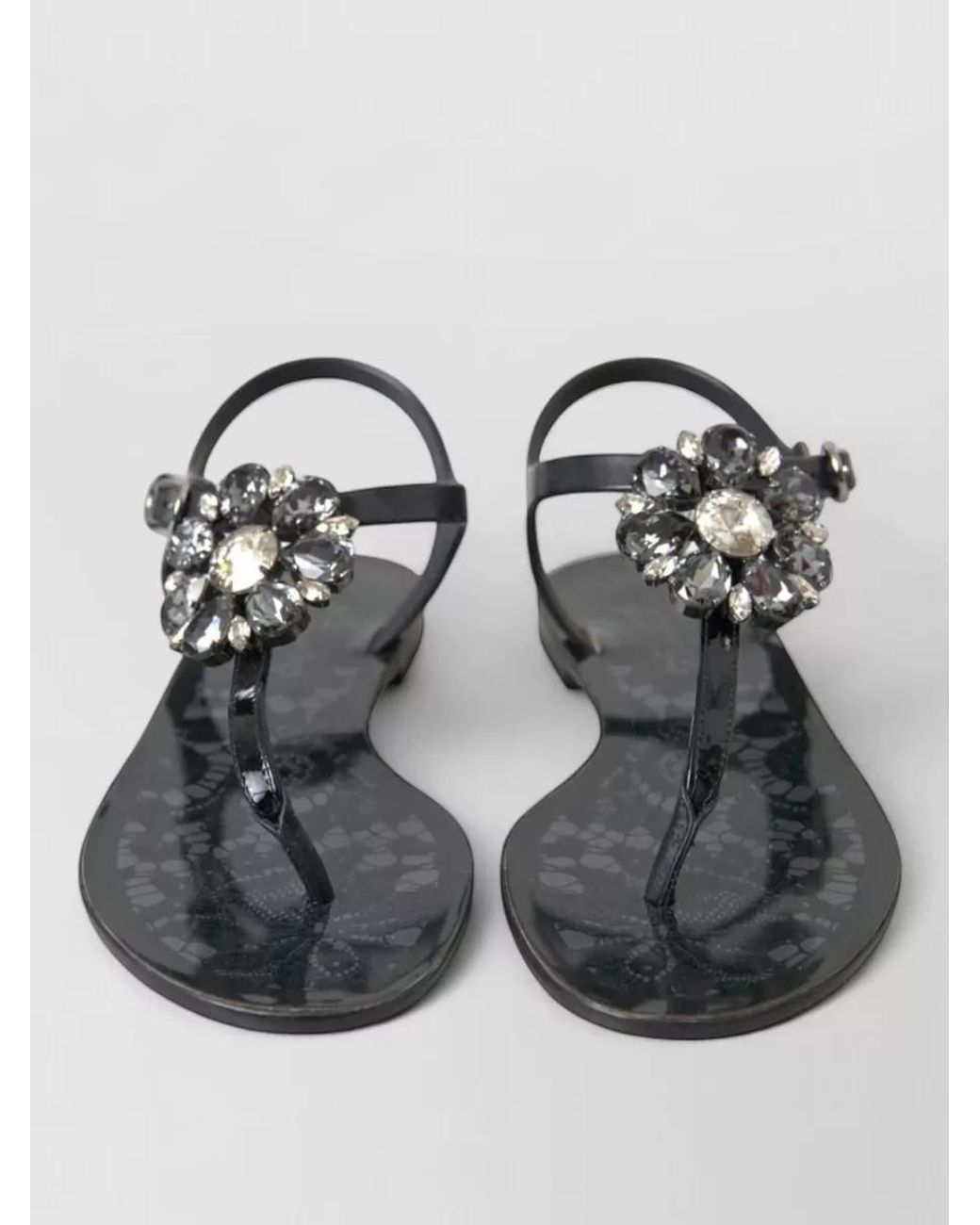 Dolce & Gabbana Gray Crystal-Embellished Rubber Slides