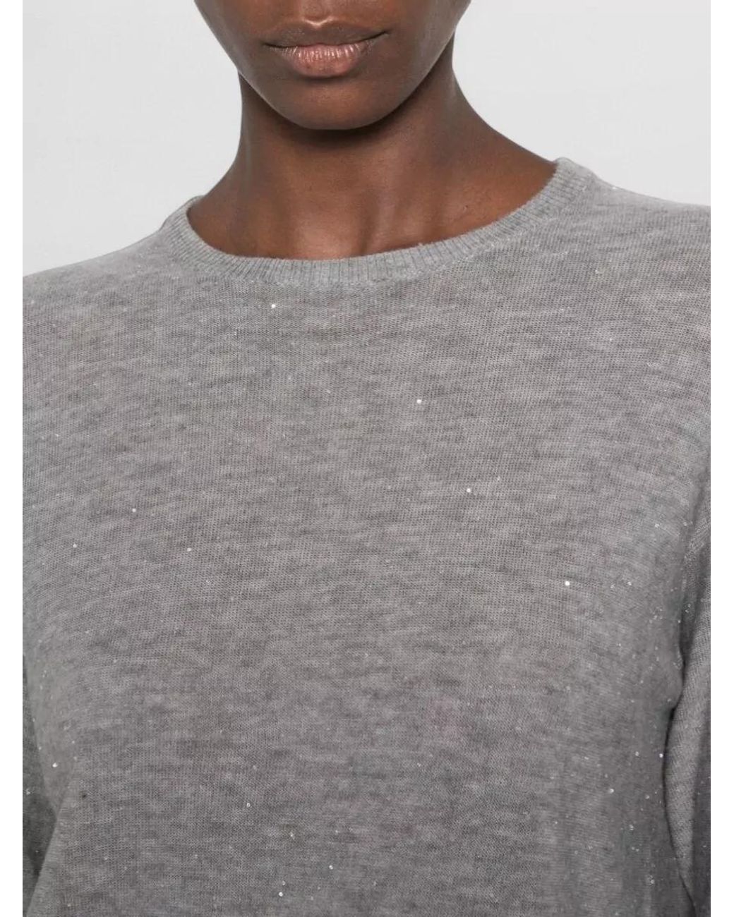 Fabiana Filippi Gray Wool Sequin-Embellished Fine-Knit Crewneck Sweater