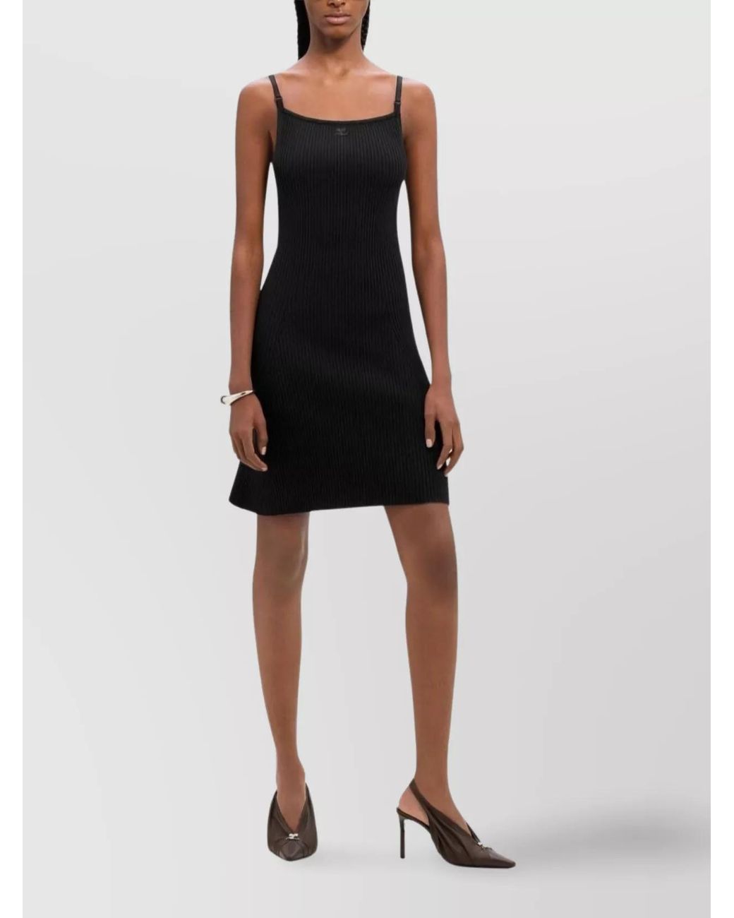 Courreges Black Ribbed Knit Square Neck Open Back Mini Dress