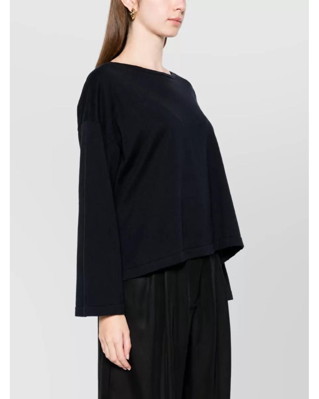 C.t. Plage Black Cashmere Boat Neck Long Sleeve Sweatshirt