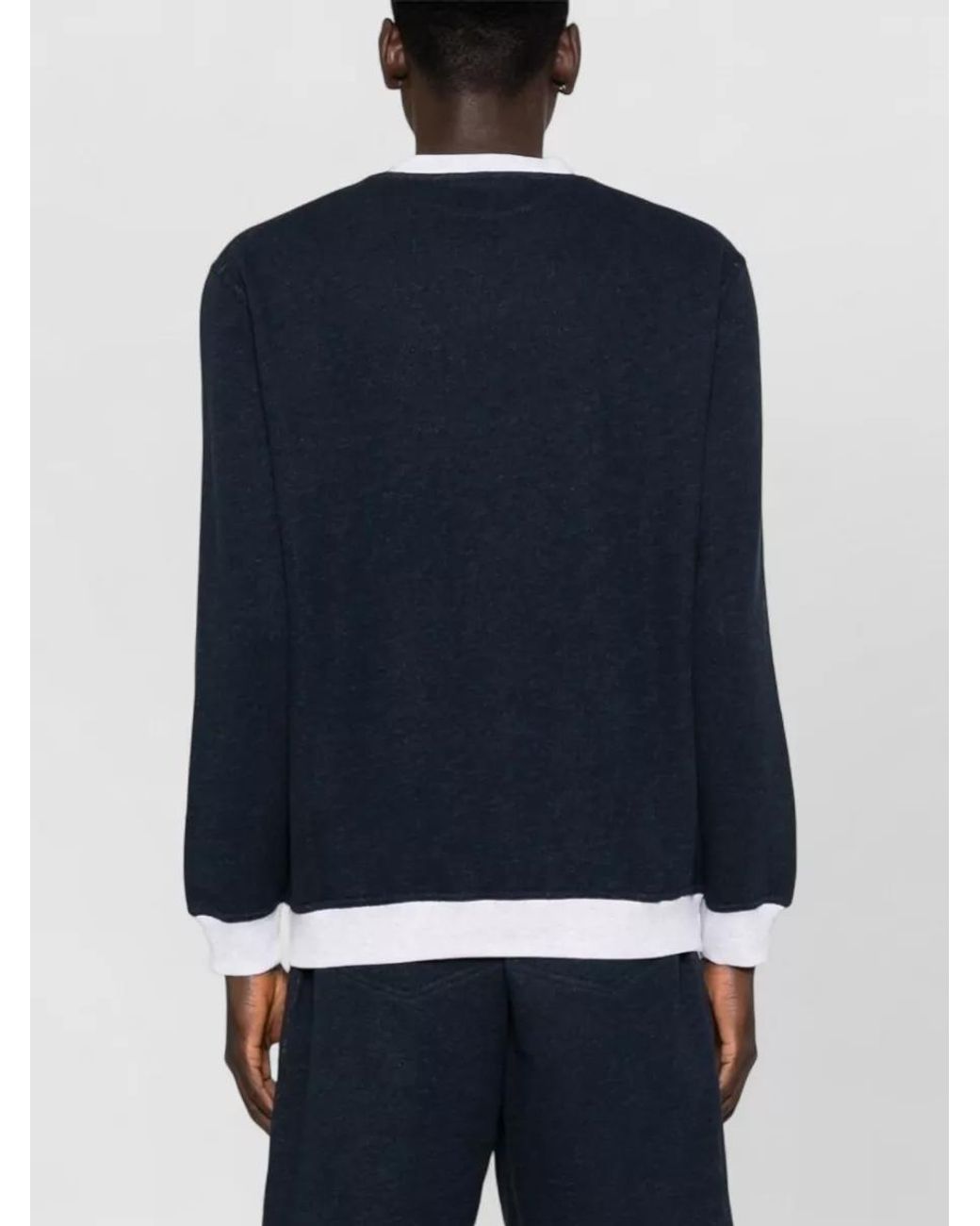 Brunello Cucinelli Blue Ribbed Cotton And Linen Sweatshirt for men