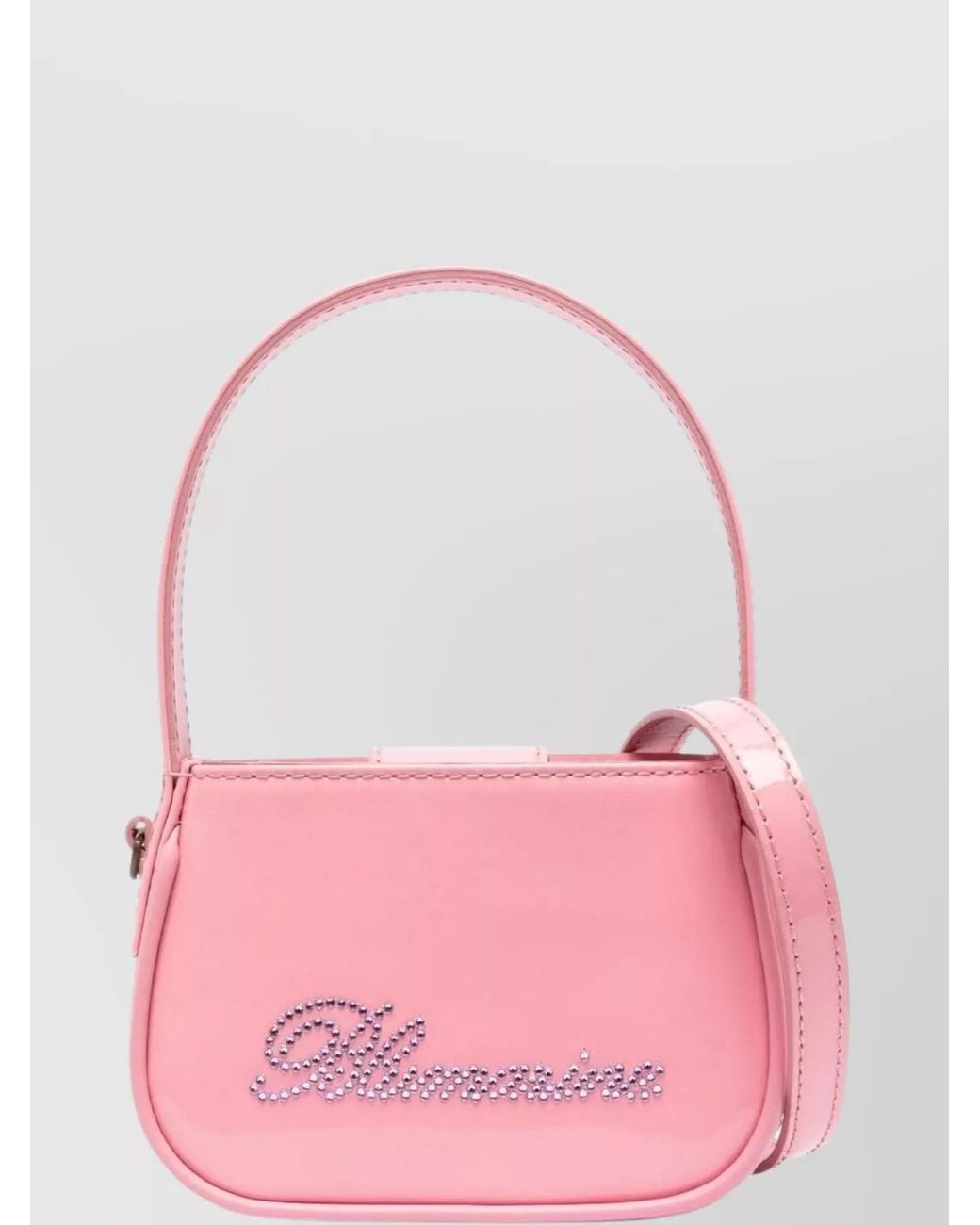 Blumarine Pink Patent Leather Crystal-Embellished Logo Shoulder Bag