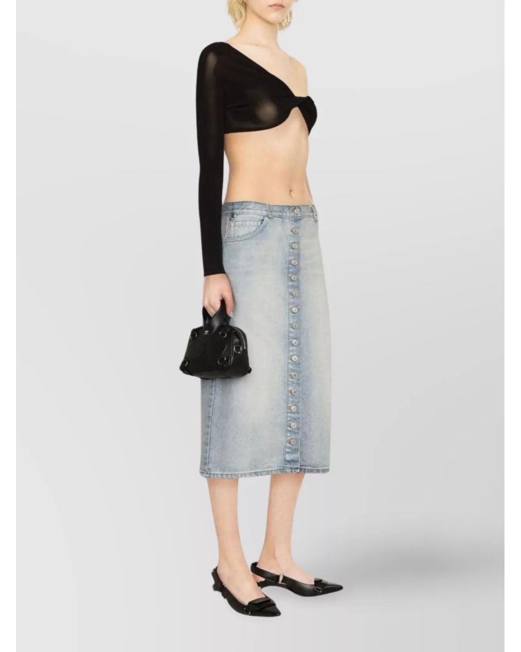 Courreges Blue Denim High-Rise Midi Skirt