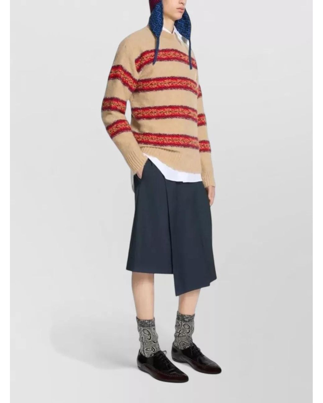 Dries Van Noten Pink Textured Sweater With Multicolored Stripes for men