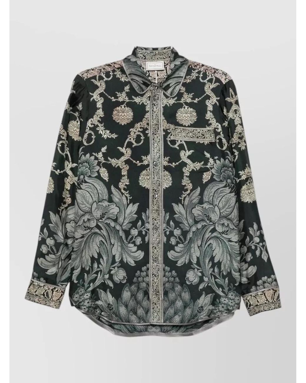 Pierre Louis Mascia Gray Floral-Print Silk Shirt