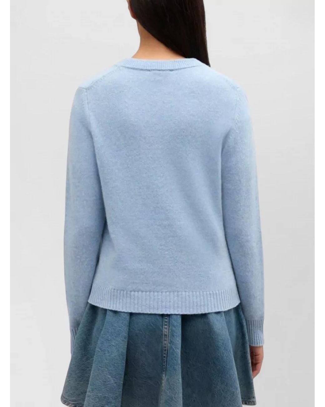 Ganni Blue Wool Graphic-Print Crew-Neck Jumper